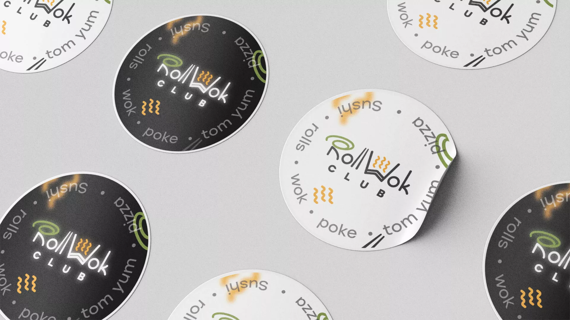Разработка наклеек для суши-бара «Roll Wok Club» в Самаре