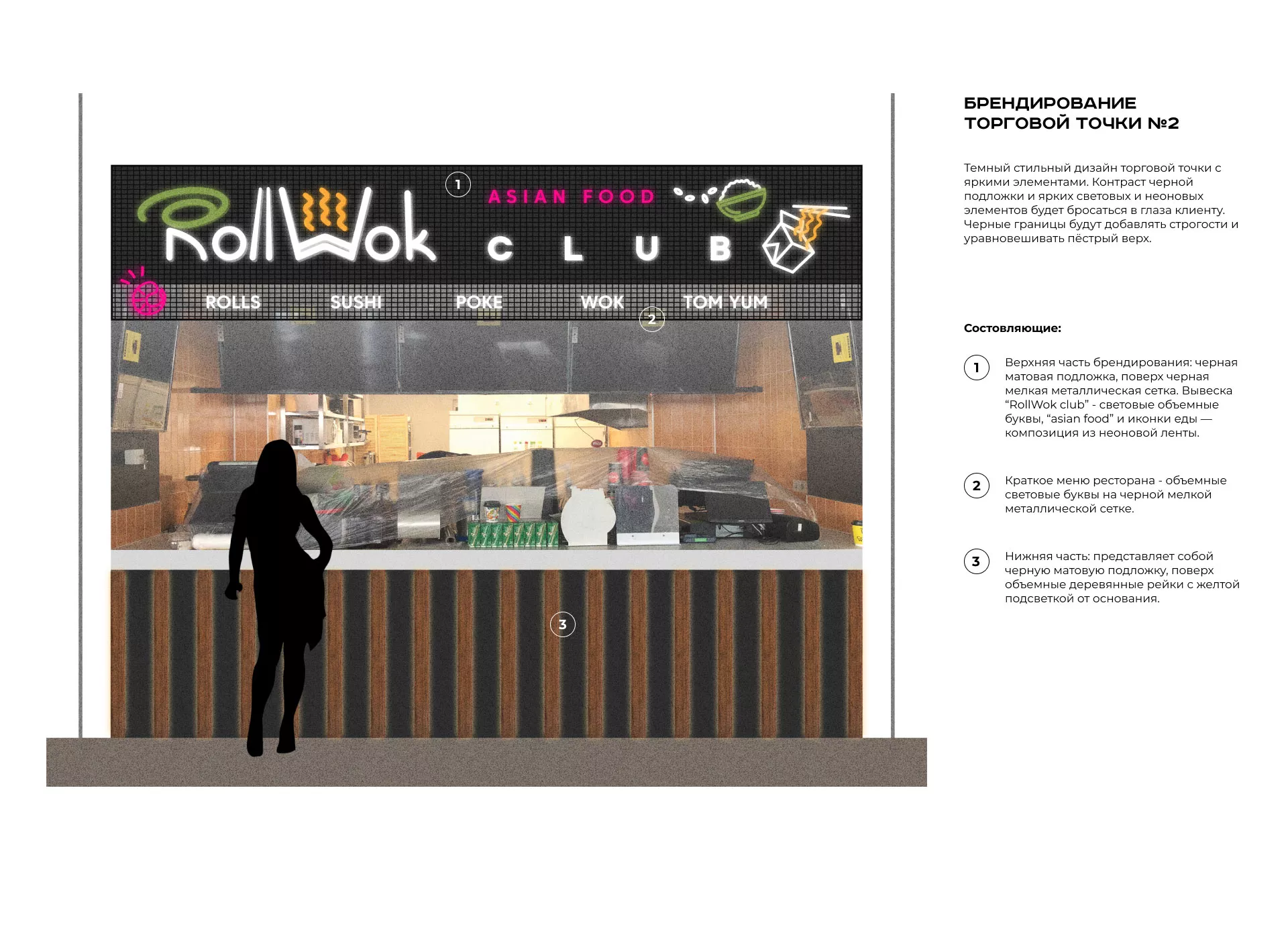 Брендирование торговых точек суши-бара «Roll Wok Club» в Самаре